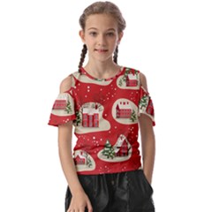 Christmas New Year Seamless Pattern Kids  Butterfly Cutout Tee by Uceng