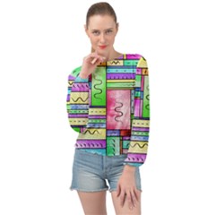 Colorful Pattern Banded Bottom Chiffon Top by gasi