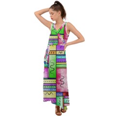 Colorful Pattern V-neck Chiffon Maxi Dress by gasi