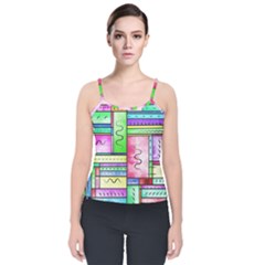 Colorful Pattern Velvet Spaghetti Strap Top by gasi