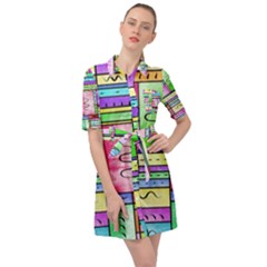 Colorful Pattern Belted Shirt Dress by gasi