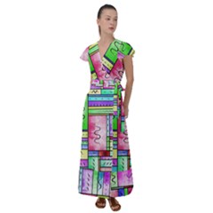 Colorful Pattern Flutter Sleeve Maxi Dress by gasi