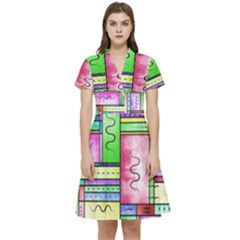 Colorful Pattern Short Sleeve Waist Detail Dress by gasi