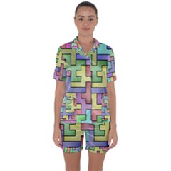 Colorful Stylish Design Satin Short Sleeve Pajamas Set by gasi