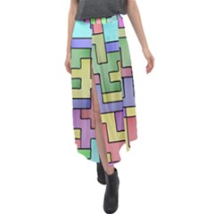 Colorful Stylish Design Velour Split Maxi Skirt by gasi