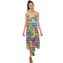 Colorful Stylish Design Halter Tie Back Dress  by gasi