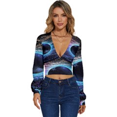 Digitalgalaxy Long Sleeve Deep-v Velour Top by Sparkle