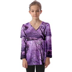 Violet Nature Kids  V Neck Casual Top by Sparkle