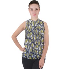 Gong Instrument Motif Pattern Mock Neck Chiffon Sleeveless Top by dflcprintsclothing