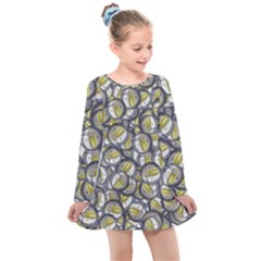 Gong Instrument Motif Pattern Kids  Long Sleeve Dress by dflcprintsclothing