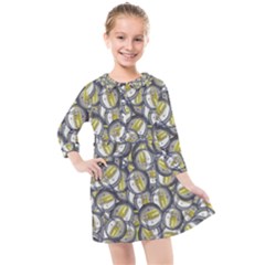 Gong Instrument Motif Pattern Kids  Quarter Sleeve Shirt Dress by dflcprintsclothing