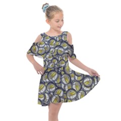 Gong Instrument Motif Pattern Kids  Shoulder Cutout Chiffon Dress by dflcprintsclothing