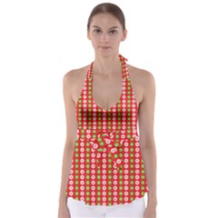 Festive Pattern Christmas Holiday Babydoll Tankini Top by Ravend