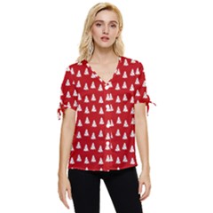 White Christmas Tree Red Bow Sleeve Button Up Top by TetiBright