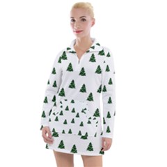 Green Christmas Trees White Women s Long Sleeve Casual Dress by TetiBright