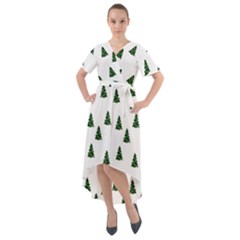 Green Christmas Trees White Front Wrap High Low Dress by TetiBright