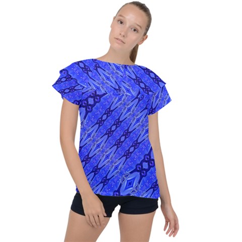 Abstract Tech Modern Pattern Ruffle Collar Chiffon Blouse by dflcprintsclothing