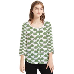 Funny Frog Cartoon Drawing Motif Pattern Chiffon Quarter Sleeve Blouse by dflcprintsclothing