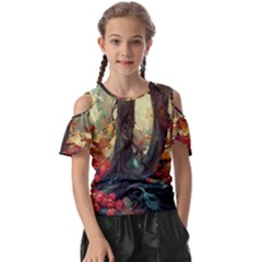 Abstract Texture Forest Trees Fruits Nature Leaves Kids  Butterfly Cutout Tee by Pakemis