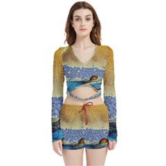 Abstract Painting Art Texture Velvet Wrap Crop Top And Shorts Set by Ravend