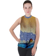 Abstract Painting Art Texture Mock Neck Chiffon Sleeveless Top by Ravend