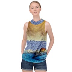 Abstract Painting Art Texture High Neck Satin Top by Ravend