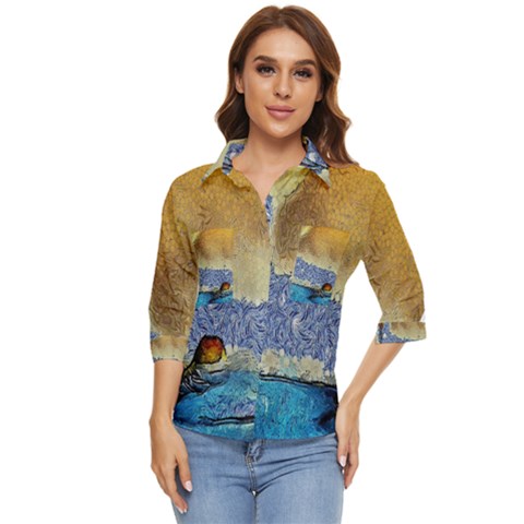 Abstract Painting Art Texture Women s Quarter Sleeve Pocket Shirt by Ravend