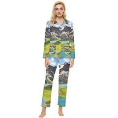 Aerial View Of Mountain And Body Of Water Womens  Long Sleeve Velvet Pocket Pajamas Set by danenraven