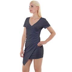 Small Grey Black Plaid Short Sleeve Asymmetric Mini Dress by violetheavensky