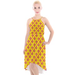 Flowers Shapes On Yellow High-low Halter Chiffon Dress  by FunDressesShop