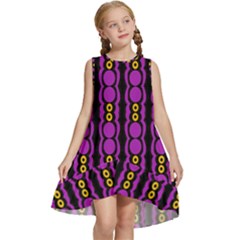 Purple And Yellow Circles On Black Kids  Frill Swing Dress by FunDressesShop