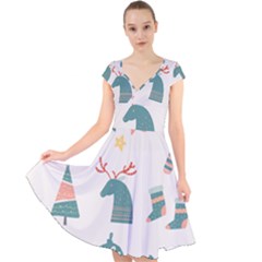 Reindeer Stars Socks Stick Candy Cane Cap Sleeve Front Wrap Midi Dress by artworkshop