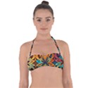 Orange, turquoise and blue pattern  Halter Bandeau Bikini Top View1