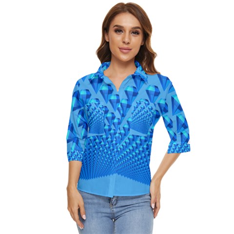 Diamond Pattern Women s Quarter Sleeve Pocket Shirt by Sparkle