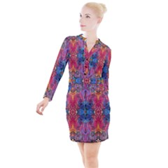 Firey Repeats I Button Long Sleeve Dress by kaleidomarblingart