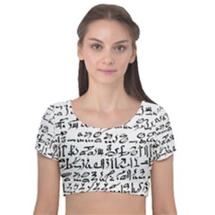 Sanscrit Pattern Design Velvet Short Sleeve Crop Top  by dflcprintsclothing