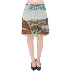 Malcesine Castle On Lake Garda Velvet High Waist Skirt by ConteMonfrey