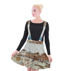 Birds And People On Lake Garda Suspender Skater Skirt by ConteMonfrey