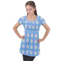 Abstract Stylish Design Pattern Blue Puff Sleeve Tunic Top by brightlightarts