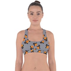 Pumpkin Heads With Hat Gray Cross Back Hipster Bikini Top  by TetiBright