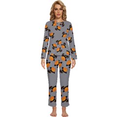 Pumpkin Heads With Hat Gray Womens  Long Sleeve Lightweight Pajamas Set by TetiBright