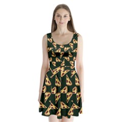 Pizza Slices Pattern Green Split Back Mini Dress  by TetiBright