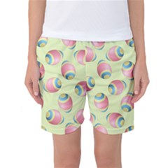 Colorful Easter Eggs Pattern Green Women s Basketball Shorts by TetiBright