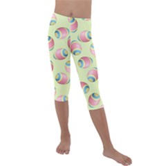 Colorful Easter Eggs Pattern Green Kids  Lightweight Velour Capri Leggings  by TetiBright