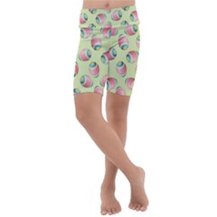 Colorful Easter Eggs Pattern Green Kids  Lightweight Velour Cropped Yoga Leggings by TetiBright