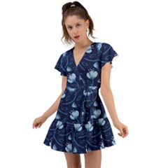 Flower Flutter Sleeve Wrap Dress by zappwaits