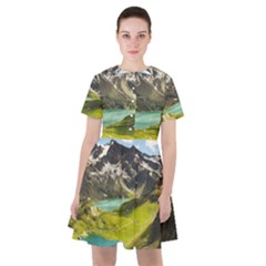 Aerial View Of Mountain And Body Of Water Sailor Dress by danenraven