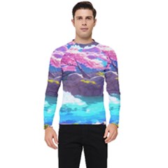 Fantasy Japan Mountains Cherry Blossoms Nature Men s Long Sleeve Rash Guard by Uceng