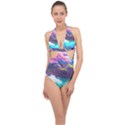 Fantasy Japan Mountains Cherry Blossoms Nature Halter Front Plunge Swimsuit View1