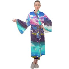 Fantasy Japan Mountains Cherry Blossoms Nature Maxi Velour Kimono by Uceng